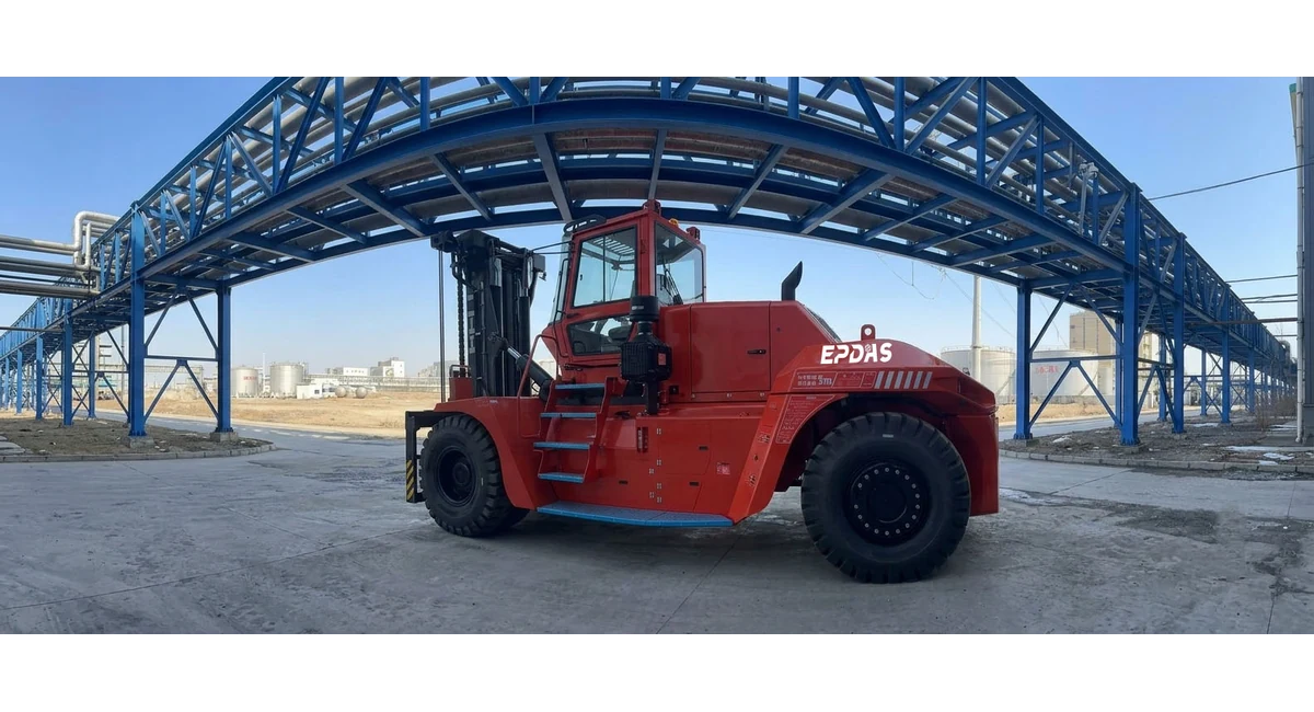 Red forklift in an industrial handling environment