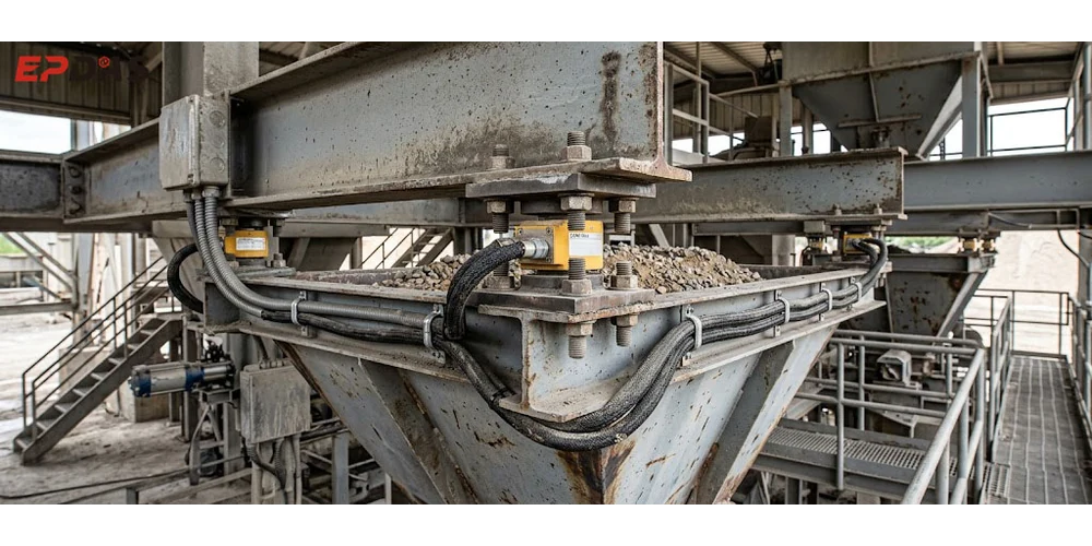 Concrete batching equipment photographed for maintenance reference